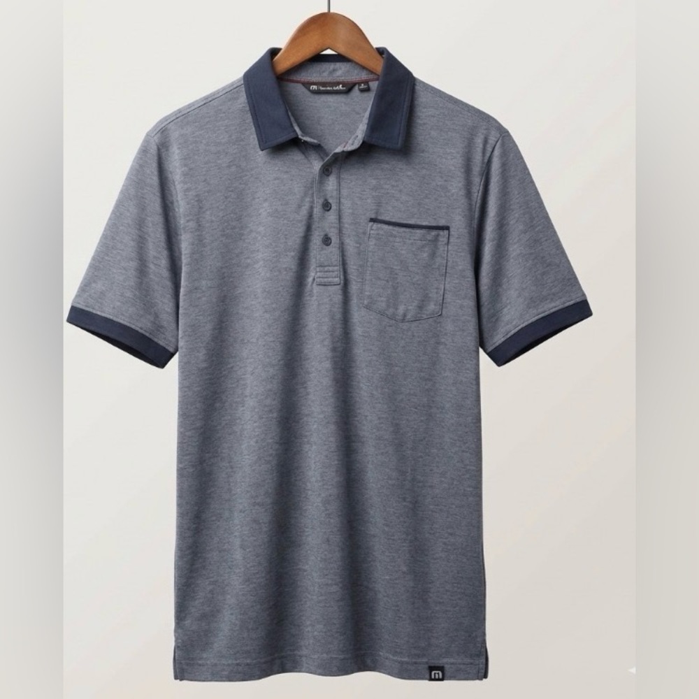 Travis Mathew Polo Shirt Mens XL Heathered Gray Accent Trim Logo Golf Career